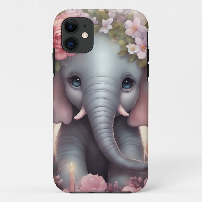 Coques Case-Mate iPhone Adorable bébé éléphant avec fleurs (Dos)