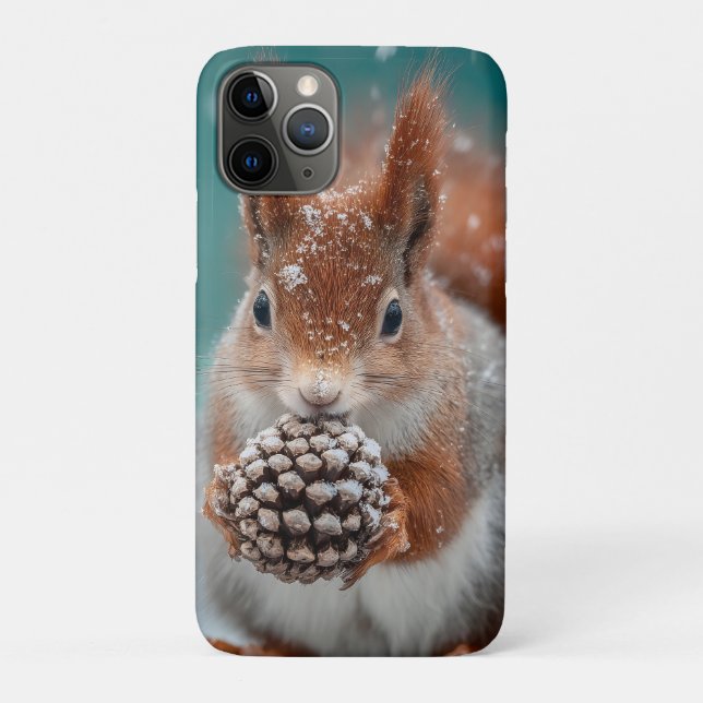 Coques Case-Mate iPhone Adorable écureuil rouge dans la neige avec un Pine (Dos)