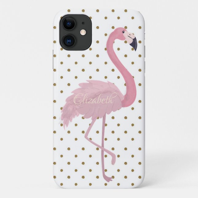 Coques Case-Mate iPhone Adorable Flamant rose rose, Personnalisé Pois (Dos)