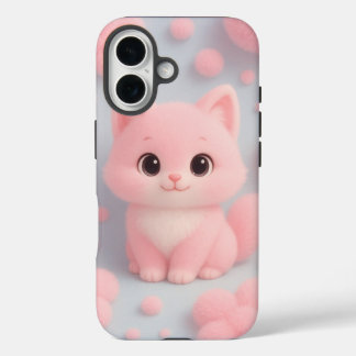 Coque Pour iPhone 16 Adorable Kitten rose avec Pom-Poms Fluffy