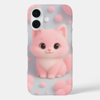 Coque Pour iPhone 16 Adorable Kitten rose avec Pom-Poms Fluffy