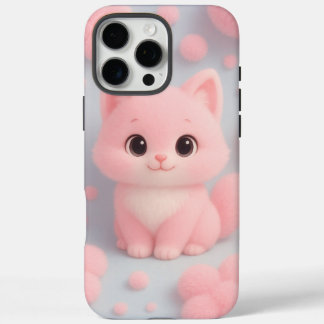 Coque iPhone 16 Pro Max Adorable Kitten rose avec Pom-Poms Fluffy