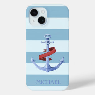 Coque Case-Mate iPhone Adorable Lampe d'Ancre de Marine Bleu Clair à Rayu