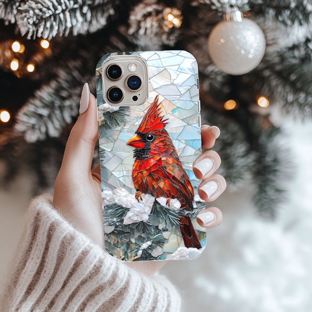 Coques Case-Mate iPhone Adorable Oiseau Cardinal d'hiver Faux Verre Tiré (Créateur téléchargé)