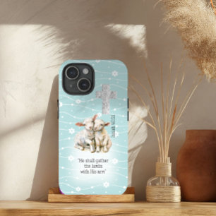 Coque Case-Mate iPhone Adorable Pastel Turquoise Lambes Florales Croix Bi