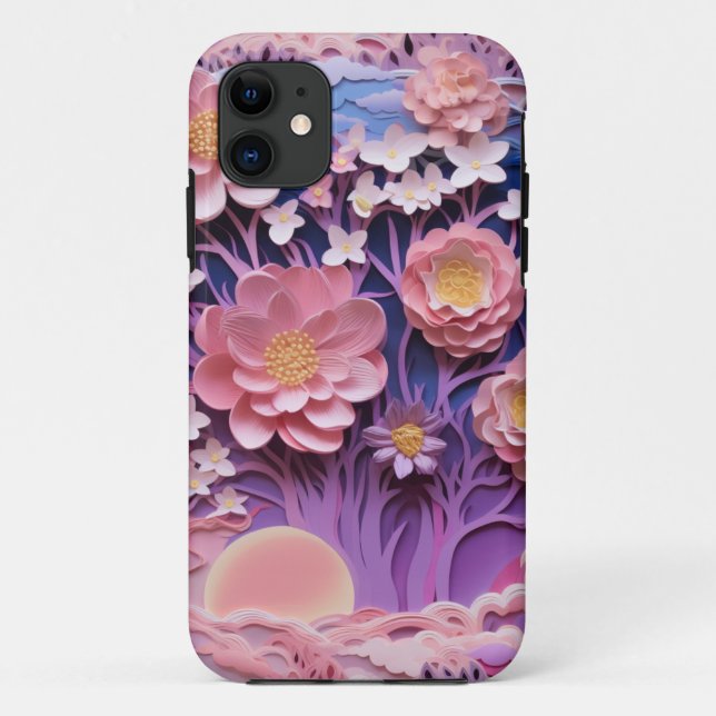 Coques Case-Mate iPhone Adorable Pink Purple Pastel Floral Cutout Motif (Dos)