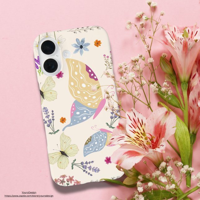Coques Case-Mate iPhone Adorable rose girly pastel botanique et papillon (Créateur téléchargé)