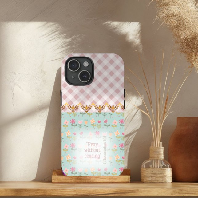 Coques Case-Mate iPhone Adorable Rose Plaid Pastel Floral Gold Doves Faith (Créateur téléchargé)