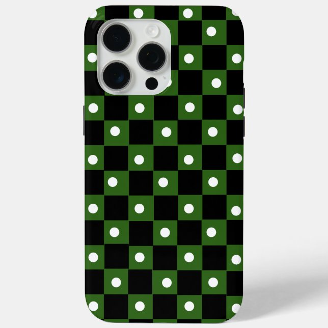 Coques Case-Mate iPhone Aesthetic black green checkerboard with retro dot (Verso)