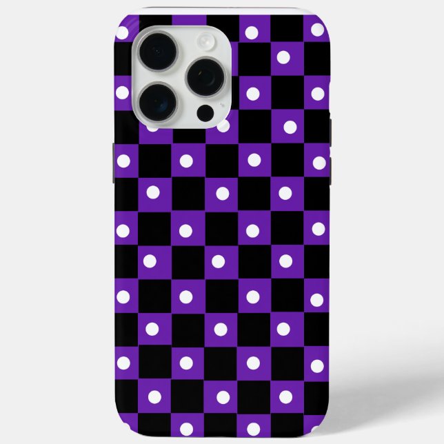 Coques Case-Mate iPhone Aesthetic black purple checkerboard with retro dot (Verso)