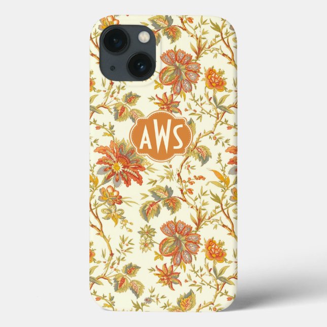 Coques Case-Mate iPhone Affaire Floral Leaves Orange monogram (Verso)