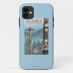 Coque iPhone 11 Affiche de Vintage voyage de village de totem de