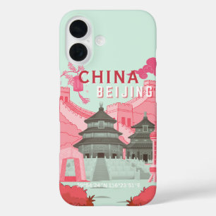 Coque Pour iPhone 16 Affiche de voyage à Pékin Chine Art vert menthe,