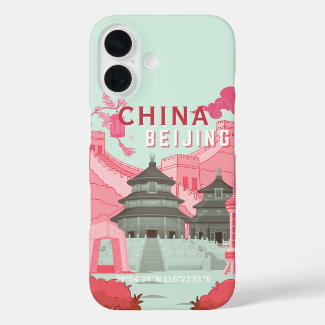 Coques Case-Mate iPhone Affiche de voyage à Pékin Chine | Art vert menthe, (Verso)