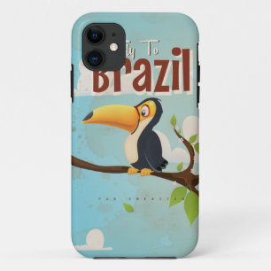 Coque iPhone 11 Affiche de voyage vintage Toucan fly to Brazil
