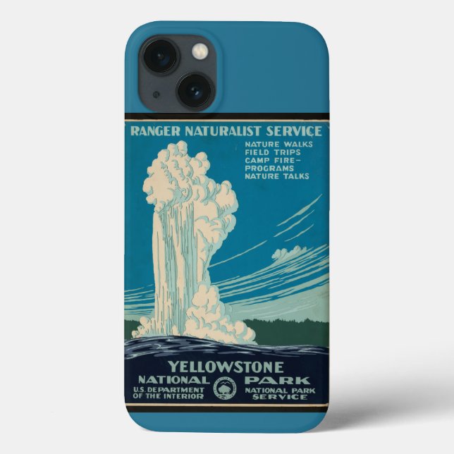 Coques Case-Mate iPhone affiche de voyage vintage Yellowstone Park en turq (Verso)
