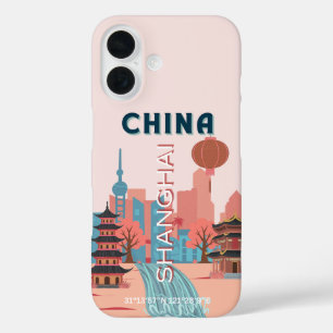Coque Pour iPhone 16 Affiche rétro vintage de voyage à Shanghai Chine