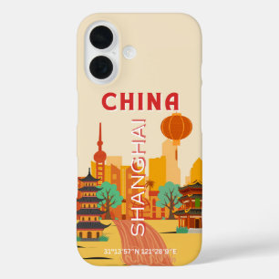 Coque Pour iPhone 16 Affiche Rétro Voyage Shanghai Chine
