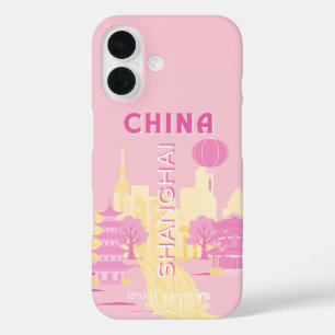 Coque Pour iPhone 16 Affiche rose de voyage à Shanghai Chine
