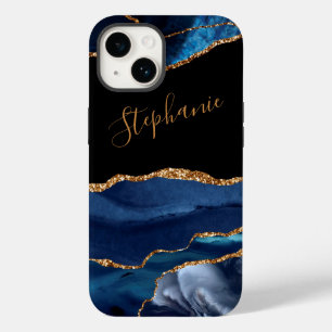 Coque Case-Mate iPhone Agate Blue Gold Parties scintillant Nom personnali