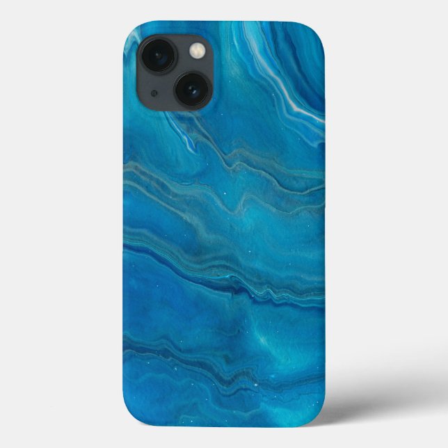 Coques Case-Mate iPhone Agate de marbre bleu et Turquoise Résumé (Verso)