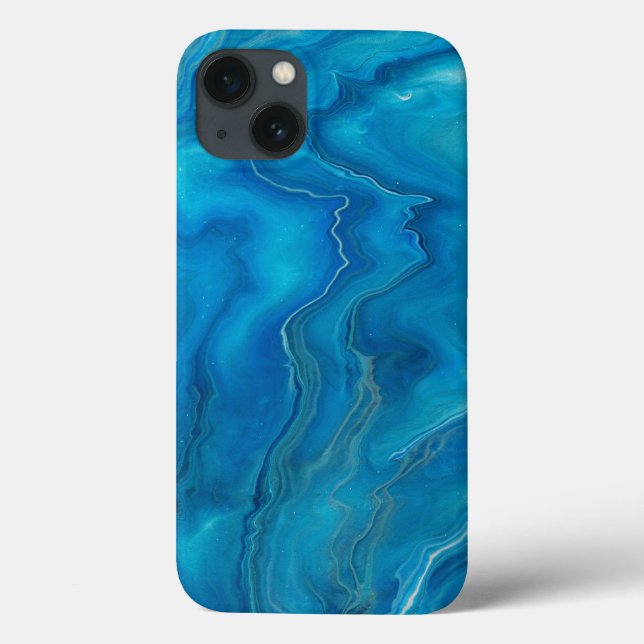 Coques Case-Mate iPhone Agate de marbre bleu et Turquoise Résumé (Verso)