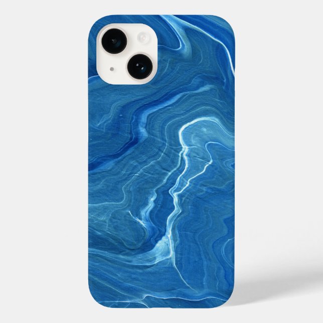Coques Case-Mate iPhone Agate de marbre bleu Résumé (Verso)