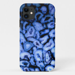 Coque iPhone 11 Agate de quartz bleu, Geodes bleues, motif abstrai