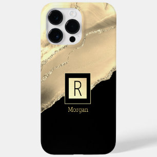 Coque Case-Mate iPhone Agate doré, nom et monogramme, boîte noire et doré