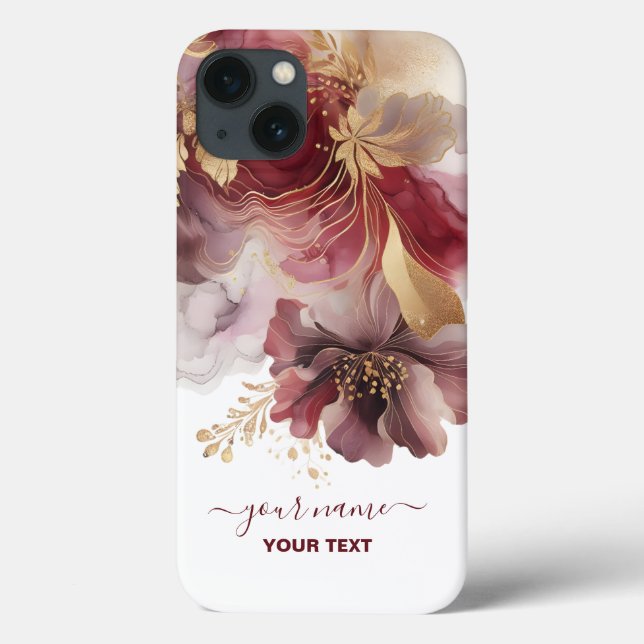 Coques Case-Mate iPhone Agate floral de Parties scintillant de Bourgogne e (Verso)