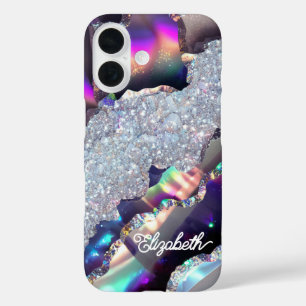 Coque Pour iPhone 16 Agate holographique à faux éclat iridescent