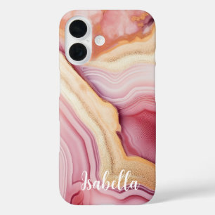 Coque Pour iPhone 16 Agate Or Rose Moderne Élégante Nom