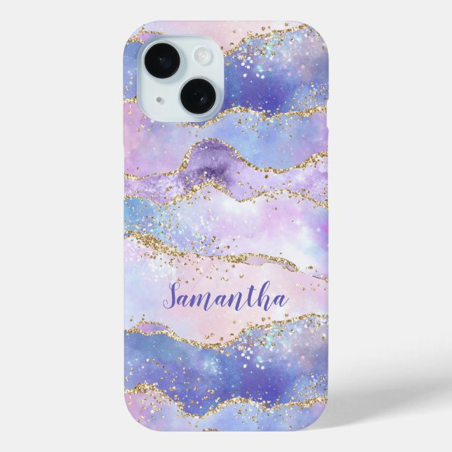 Coques Case-Mate iPhone Agate Pailletée Monogramme Bleu Rose Violet Tendan (Verso)