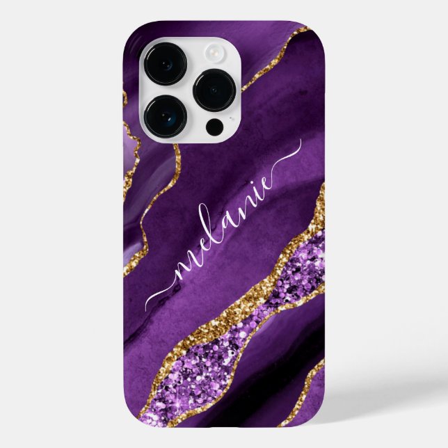 Coques Case-Mate iPhone Agate Purple Gold Parties scintillant Nom personna (Verso)