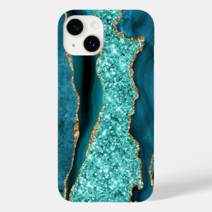 Coque Case-Mate iPhone Agate Turquoise Blue Gold Parties scintillant Marb