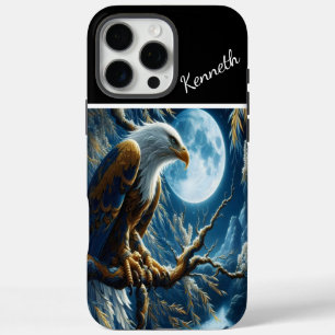 Coque iPhone 16 Pro Max Aigle Dans Le Saule Sous Lune Bleue