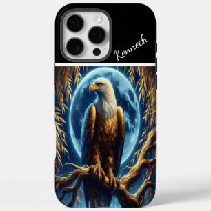 Coque iPhone 16 Pro Max Aigle d'or sous lune bleue