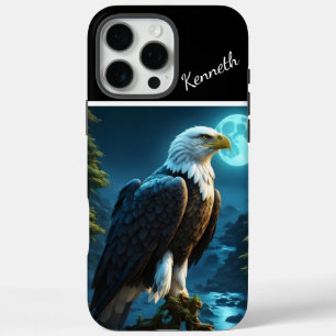 Coque iPhone 16 Pro Max Aigle perché sur la branche Bleue Lune nuit