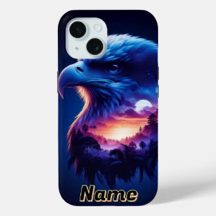 Coque Case-Mate iPhone Aigle superposé à un paysage mystique de coucher d