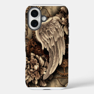 Coque Pour iPhone 16 Ailes, engrenages et fleurs de vapeur éthérées
