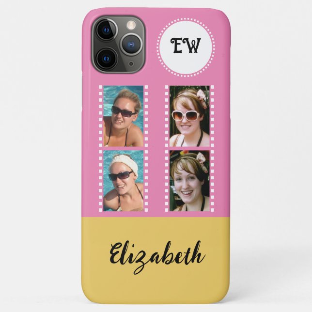 Coques Case-Mate iPhone Ajouter 4 photos initiales nom jaune et rose (Dos)