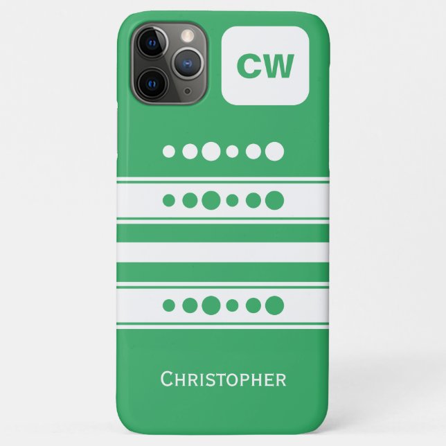 Coques Case-Mate iPhone Ajouter les initiales et le nom rayé blanc et vert (Dos)