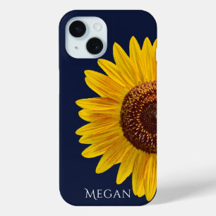 Coque Case-Mate iPhone Ajouter Nom Bleu Marine Foncé Gros Plan Tournesol 