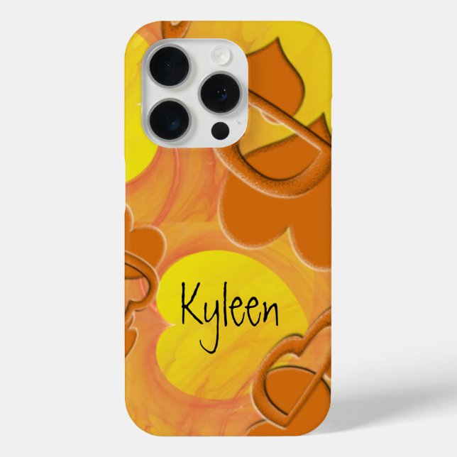 Coques Case-Mate iPhone Ajouter Nom Orange Hearts Modèle Jaune (Verso)