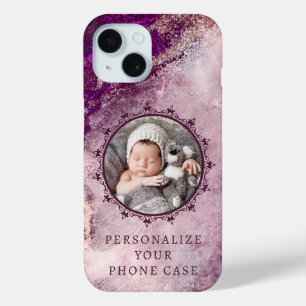 Coque Case-Mate iPhone Ajouter Photo & Texte Elegant Classy Marble violet