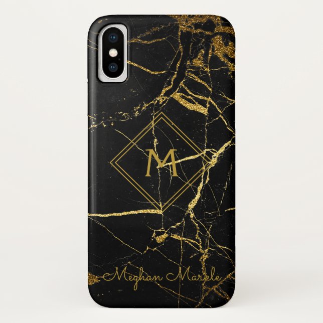 Coques Case-Mate iPhone Ajouter un nom Marbre Noir Simple Moderne Personna (Dos)