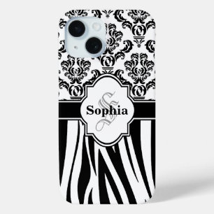 Coque Case-Mate iPhone Ajouter Votre Nom Monogramme Damask Jungle Zebra S