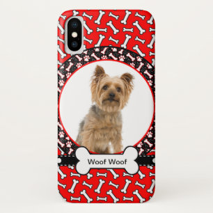Coque iPhone X Ajoutez le nom de votre chien et l'os de rouge de