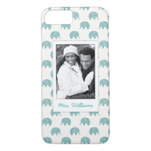 Coque iPhone 8/7 Ajoutez votre motif turquoise mignon d'éléphant de