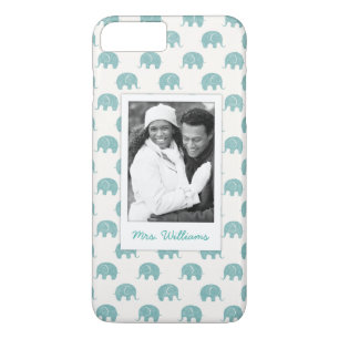 Coque iPhone 8 Plus/7 Plus Ajoutez votre motif turquoise mignon d'éléphant de